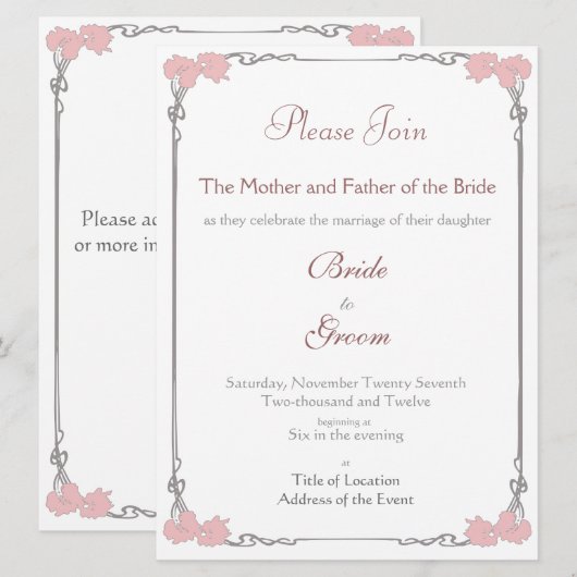 Vintage - Art Nouveau Wedding Invitation Kaart (Voorkant / Achterkant)