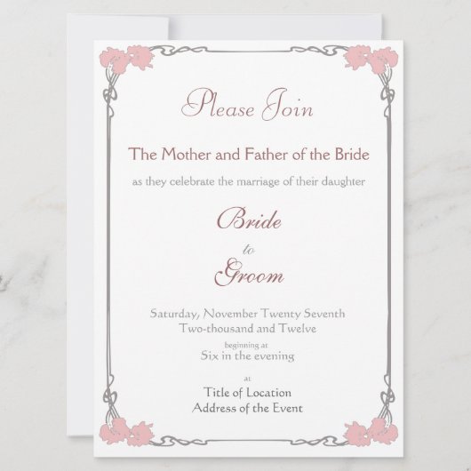 Vintage - Art Nouveau Wedding Invitation Kaart (Voorkant)