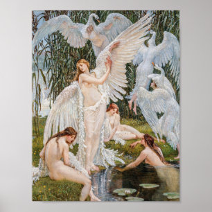 Vintage Art Nouveau Zwanenmeisjes door W. Crane Poster