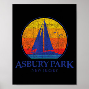 Vintage Asbury Park New Jersey Zeilboot Souvenir Poster