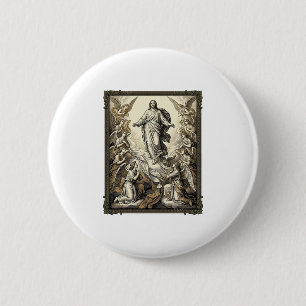 Vintage-ascensie-engel-gravure vector kunst_1 ronde button 5,7 cm