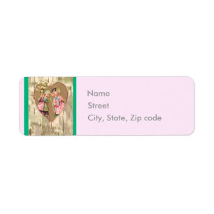 Vintage Asian Girls Valentijn Briefkaart Etiket