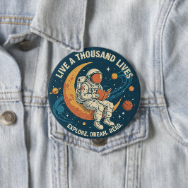 Vintage Astronaut "Live a Thousand Lives" Quote Bu Ronde Button 4,0 Cm