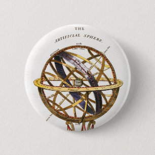 Vintage Astronomie, Kunstmatige of Armillair Sfeer Ronde Button 5,7 Cm