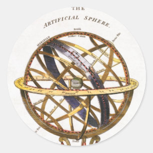 Vintage Astronomie, Kunstmatige of Armillair Sfeer Ronde Sticker
