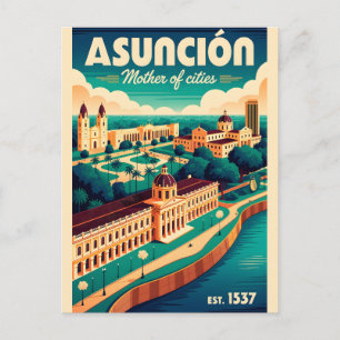 Vintage Asunción Paraguay Moeder van Steden Retro Briefkaart