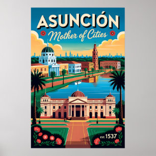 Vintage Asunción Paraguay Moeder van Steden Retro Poster