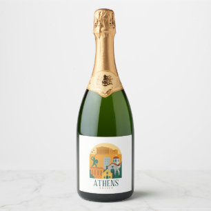 Vintage Athene Griekenland Parthenon Wijnlabel   R Sparkling Wijnetiket