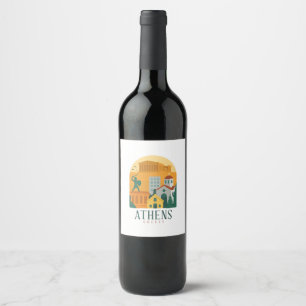 Vintage Athene Griekenland Parthenon Wijnlabel R Wijn Etiket