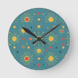 Vintage Atomic Burst Teal Patroon Ronde Klok