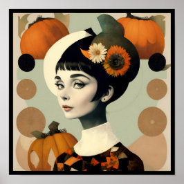 vintage audrey collage pumpkin flowers deco 1/4 poster