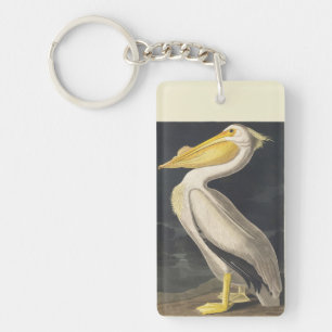 Vintage Audubon Amerikaanse Witte Pelikaan Vogelku Sleutelhanger