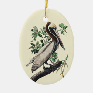 Vintage Audubon bruine pelikaan kustvogel kunst Keramisch Ornament