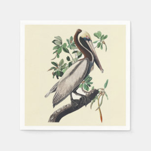 Vintage Audubon bruine pelikaan kustvogel kunst Servet