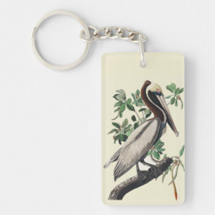 Vintage Audubon Bruine Pelikaan Kustvogel Kunst Sleutelhanger