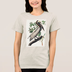 Vintage Audubon bruine pelikaan kustvogel kunst Tri-Blend Shirt
