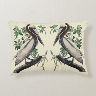 Vintage Audubon Bruine Pelikaan Kustvogelkunst Accent Kussen