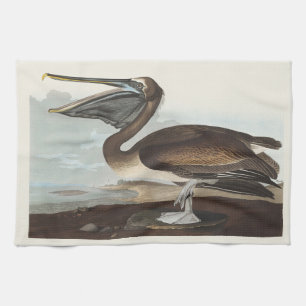 Vintage Audubon-kunst van bruine pelikaan kustvoge Theedoek