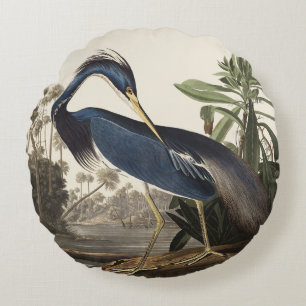 Vintage Audubon Louisiana Reiger Vogelkunst Rond Kussen