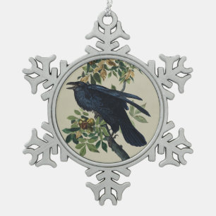 Vintage Audubon Raaf Vogel Natuur Kunst Tin Sneeuwvlok Ornament