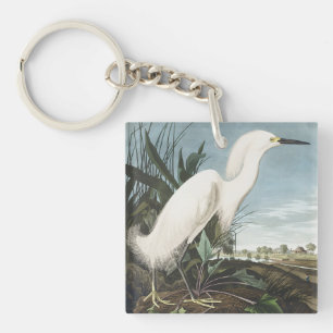 Vintage Audubon Sneeuwreiger Witte Reiger Vogel Ku Sleutelhanger