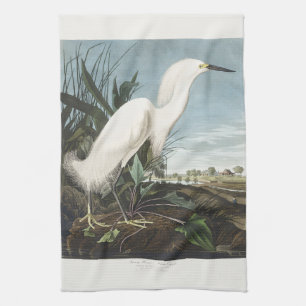 Vintage Audubon Sneeuwreiger Witte Reiger Vogel Ku Theedoek