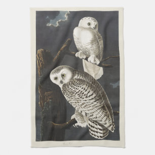 Vintage Audubon Sneeuwuil Nacht Vogel Kunst Theedoek
