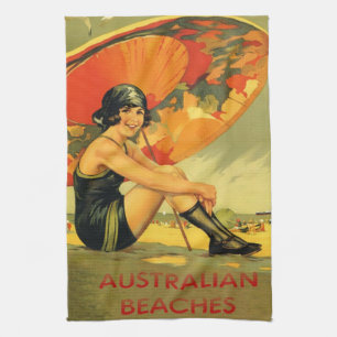 Vintage Australische stranden Poster Theedoek
