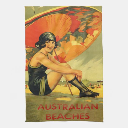 Vintage Australische stranden Poster Theedoek (Verticaal)