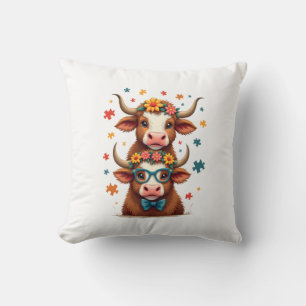 Vintage Autisme Hoogland Koe Trio Gluurt Schattige Kussen
