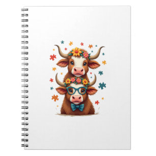Vintage Autisme Hoogland Koe Trio Gluurt Schattige Notitieboek