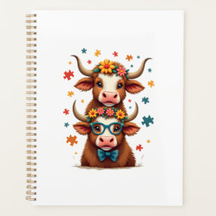 Vintage Autisme Hoogland Koe Trio Gluurt Schattige Planner