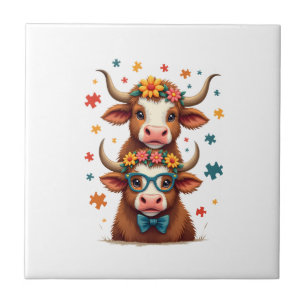 Vintage Autisme Hoogland Koe Trio Gluurt Schattige Tegeltje