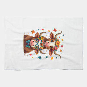 Vintage Autisme Hoogland Koe Trio Gluurt Schattige Theedoek