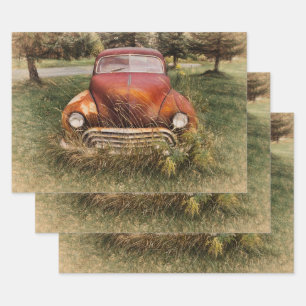 Vintage Auto Antiek Red Old Rustic Decoupage Inpakpapier Vel