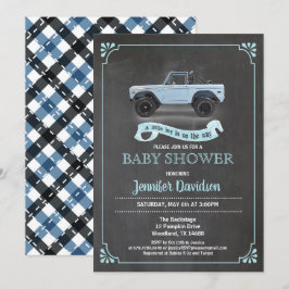 Vintage auto baby boy douche uitnodiging. Krijtbor Kaart