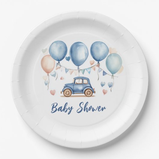 Vintage auto Baby shower Papieren Bordje (Voorkant)