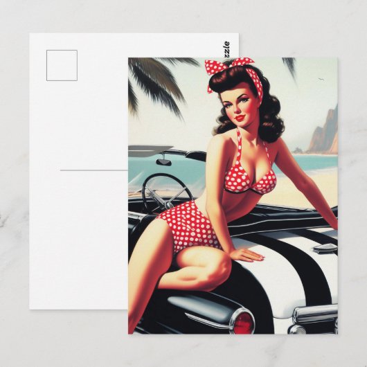 Vintage Auto Classic Pin Up Briefkaart (Voorkant / Achterkant)