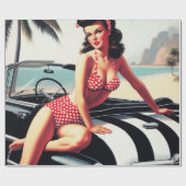 Vintage Auto Classic Pin Up Cadeaupapier (Vlak)