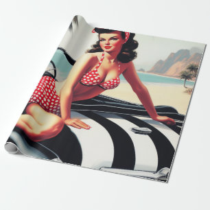 Vintage Auto Classic Pin Up Cadeaupapier