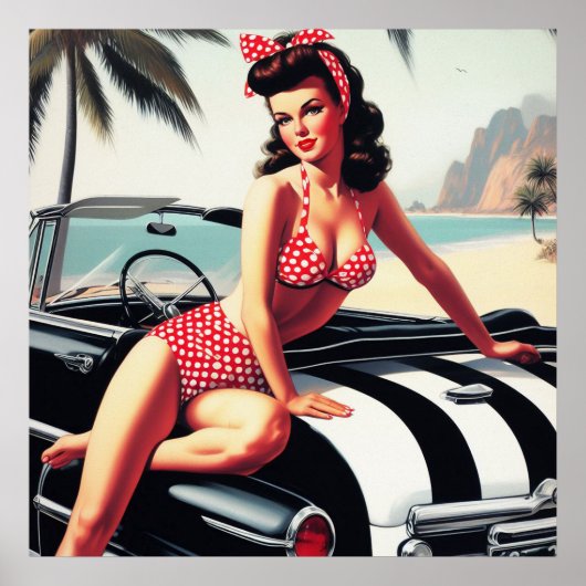 Vintage Auto Classic Pin Up Poster (Voorkant)