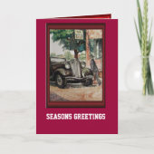 Vintage auto en chauffeur feestdagen kaart (Voorkant)