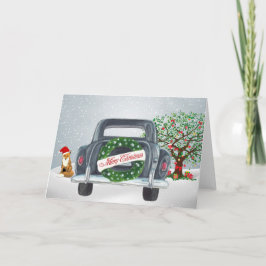 Vintage auto en Fox kerst Kaart