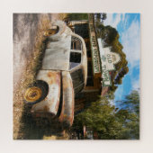 Vintage-auto en -garage, puzzle legpuzzel (Horizontaal)