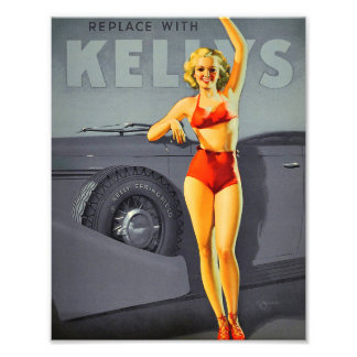 Vintage auto en model pin-up foto afdruk