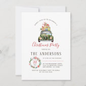 Vintage Auto Groen Plaid Kerstmis Feest Kaart (Voorkant)