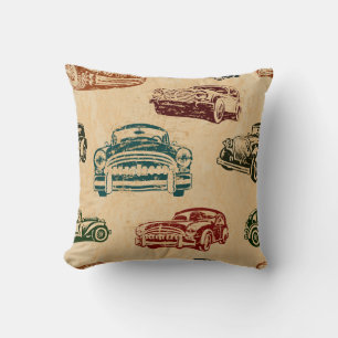Vintage auto illustratie achtergrond patroon kussen