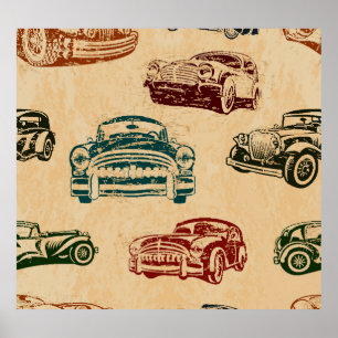 Vintage auto illustratie achtergrond patroon poster