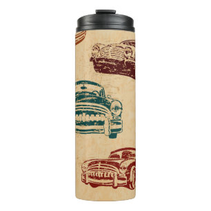 Vintage auto illustratie achtergrond patroon thermosbeker