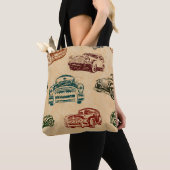 Vintage auto illustratie achtergrond patroon tote bag (Dichtbij)